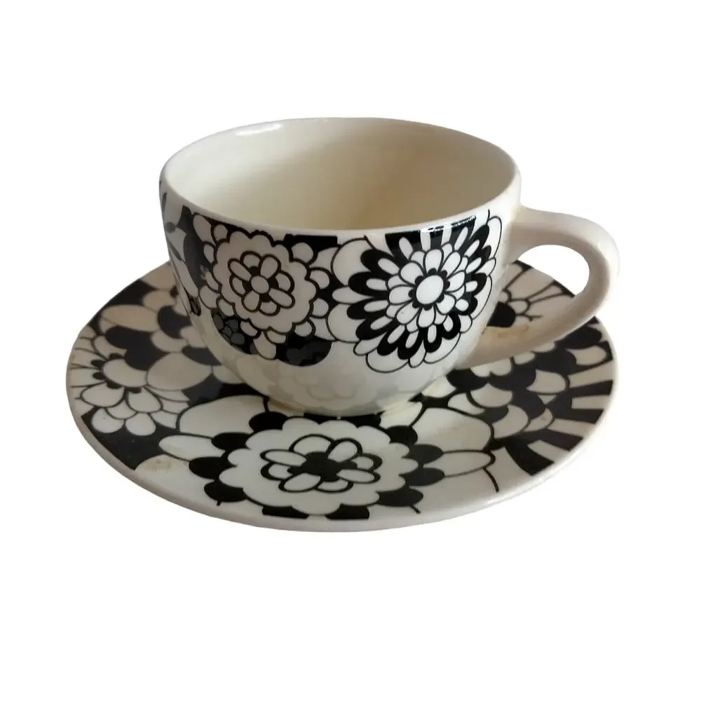 Missoni Home Bianco Nero Cup Saucer & Lid Set Black White Floral Italy RARE 2006